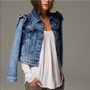 ruffle shoulder denim jacket